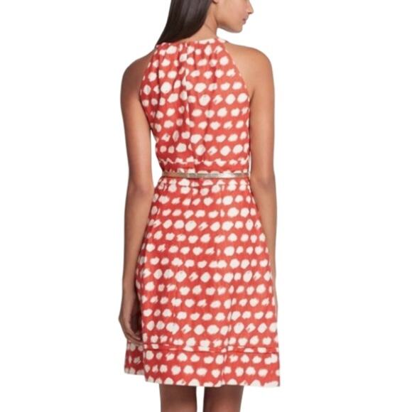 Eliza J  red/orange & White paint brush Polka Dot, Sleeveless, A-Line Dress - Picture 2 of 10